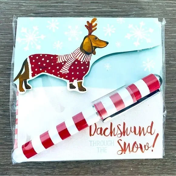 Dachshund Through The Snow Christmas Dog Notepad Gift Set