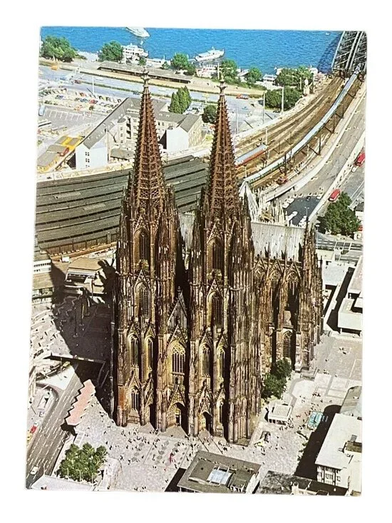 Cologne Cathedral Aerial View Unposted Vtg Postcard