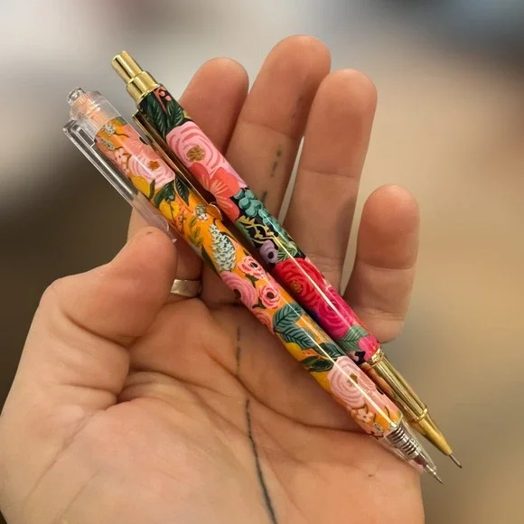 Floral Rifle Paper‎ Co Pen And Mechanical Pencil Set GOLD ACCENTS Writing Tools
