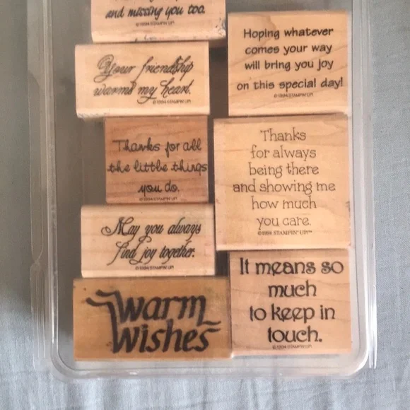 Vintage set of rubber stamps with nice warm sayings/words  stationary scrapbook