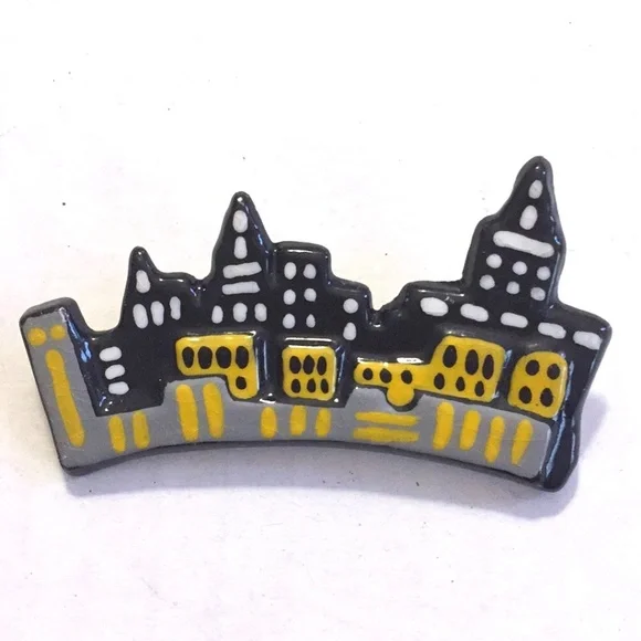 Cityscape brooch hand made and hand-painted​ yellow black architectural