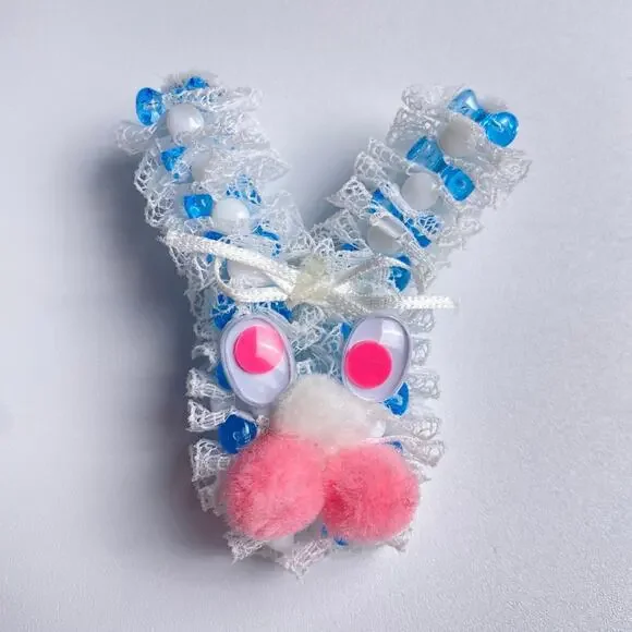 Easter Bunny Brooch Handmade Lace Beaded Rabbit Pin Cute Spring