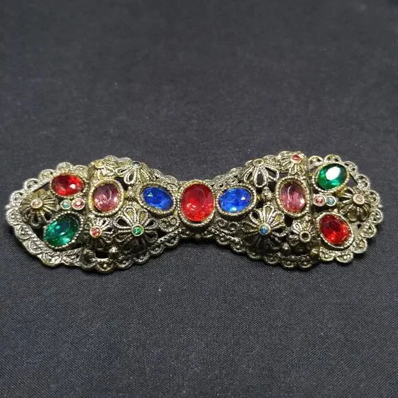 Vintage Rhinestone Floral Bow Brooch, Filigree Flowers, 1930s Jewelry