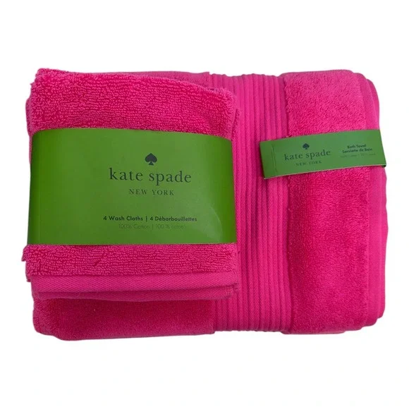 Kate Spade New York Hot Pink Bath Towels 4 Washcloths NWT