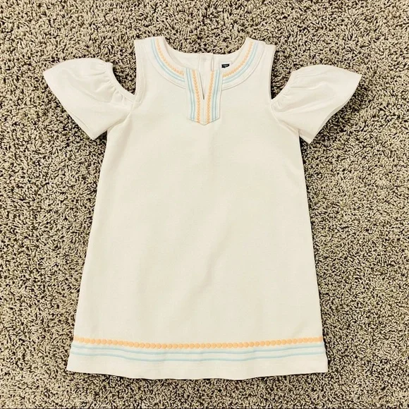 Janie and Jack cold shoulder white embroidered dress, size 3T