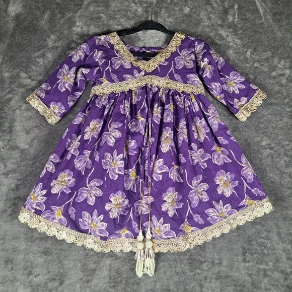 RidoKidz Purple Floral Alia Cut Kurti Top Indian Ethnic Cotton Dress Beaded