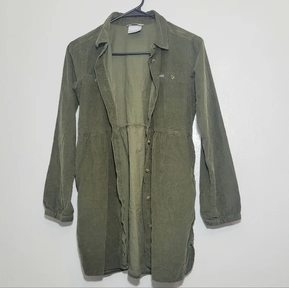 Columbia 100% cotton girls green corduroy long sleeve button up shirt dress L