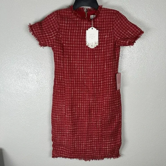 NEW IVY CITY CO Girls Reese Mini Dress‎ Size 9/10T Red Tweed Gold Zipper Wool