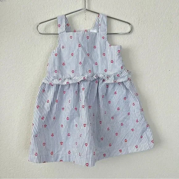 Carter’s Just One You white blue pinstripe red anchor print dress nautical