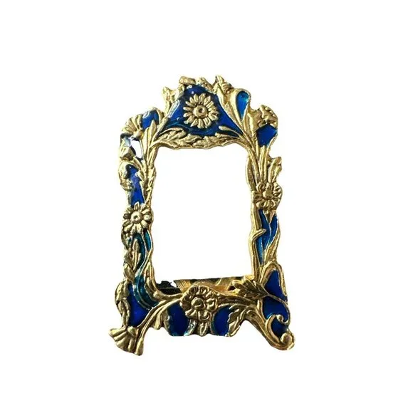 Vintage Picture Frame Enamel Brooch Pin Miniature Photographs Jewelry Flowers