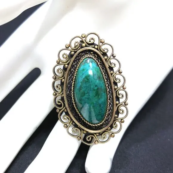 Vintage Silver Eilat Stone Brooch Pendant – Green Blue Gemstone from Israel