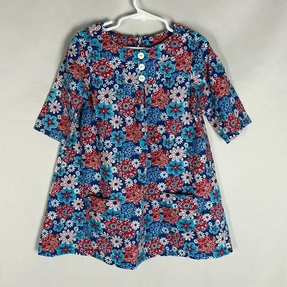 Handmade Red, White, Blue Floral Short Sleeve Retro 60s/70s Inspired Dress Sz 5
