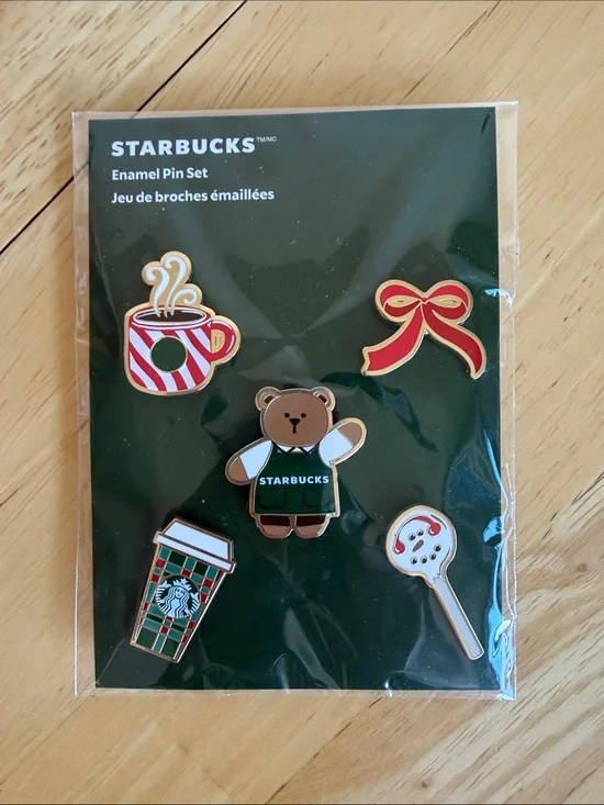NWT Starbucks X-Mas Enamel Pin Set