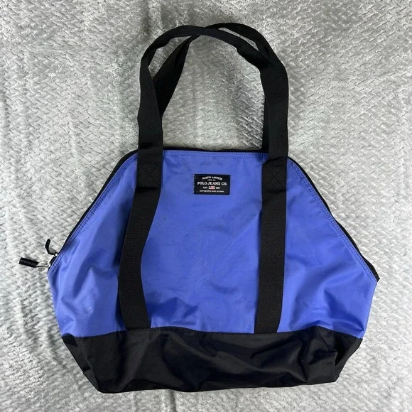 Vintage Polo Jeans Co Ralph Lauren Blue Black Nylon Tote Duffel Travel Gym Bag