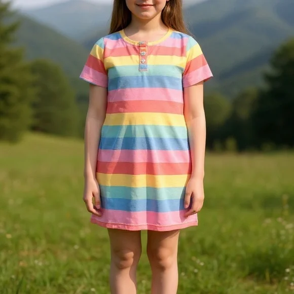Girls Rainbow Stripe Knit Dress​