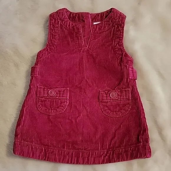 GAP 2-PIECE RED CORDUROY JUMPER DRESS WITH BLOOMERS, SIZE 6-12 MONTHS