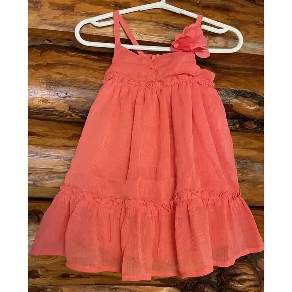 Old Navy Peach Strapless Ruffled Bottom Dress W/ Flower Accent Size 6-12‎ Months