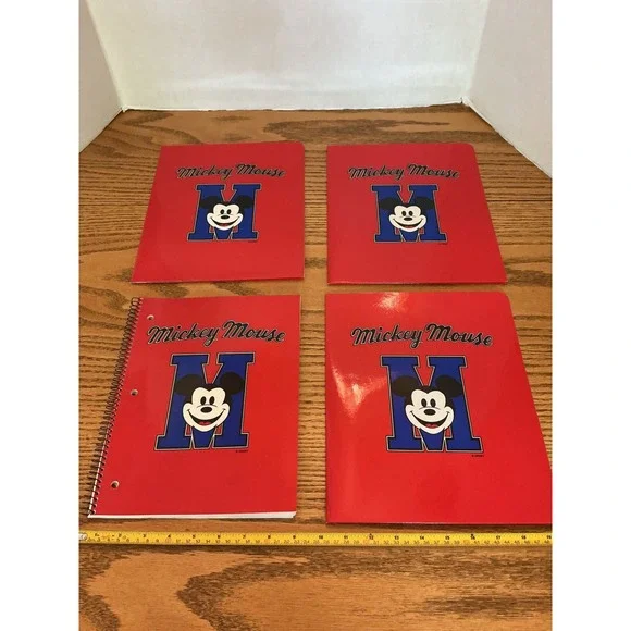 Vintage Disney Mickey Mouse Red Varsity Notebook and 3 Pocket Folders Set 4pc