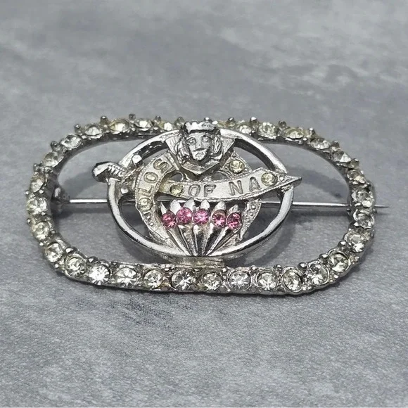 Vintage ORA LOS OF NA Rhinestone Fraternal Membership Pin Brooch