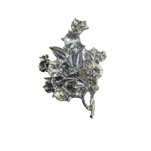 Vintage Rhinestone Silver Tone‎ Brooch