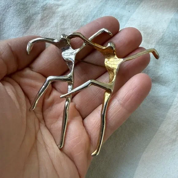 Vintage Abstract Gold & Silver Tone Metal The Dancers Metal Brooch