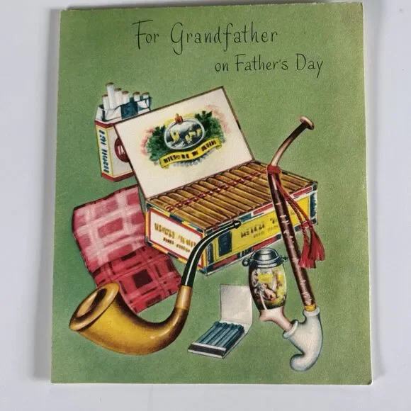 Vintage Father’s Day Greeting Card Grandfather Pipe Cigars Tobacco Smoking