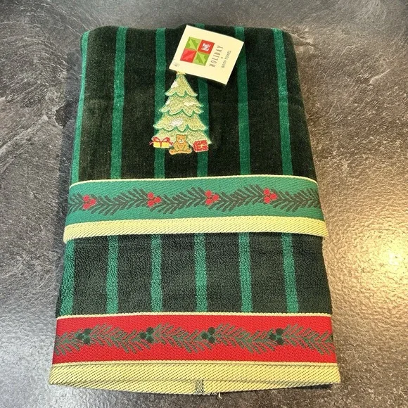 NWT Vtg Linens N Things‎ Embroidered Christmas 100% Turkish Cotton Towels 5pc