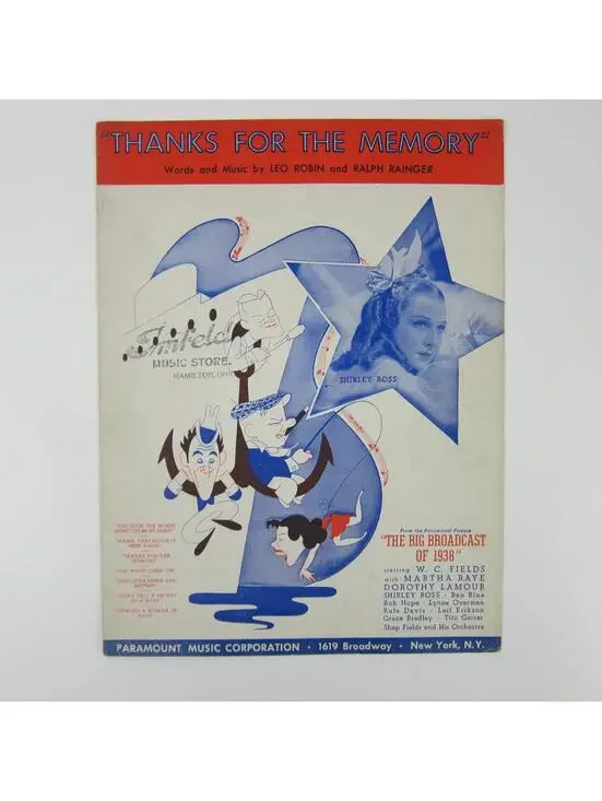 Sheet Music Thanks For The Memory The Big Broadcast of 1938 Shirley Ross Vintage