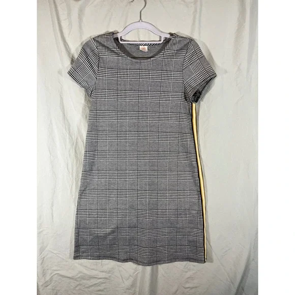 Wonder Nation‎ Plaid Tunic Dress Girls XL 14 16 Black White Yellow Side Stripe