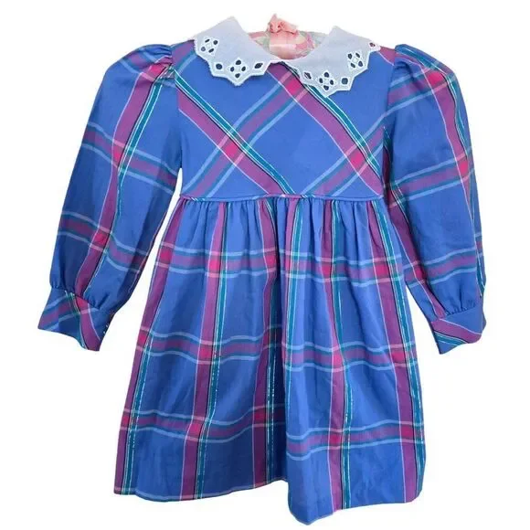 Disney Winnie The Pooh Girls Plaid Dress Size 5 Retro Adorable