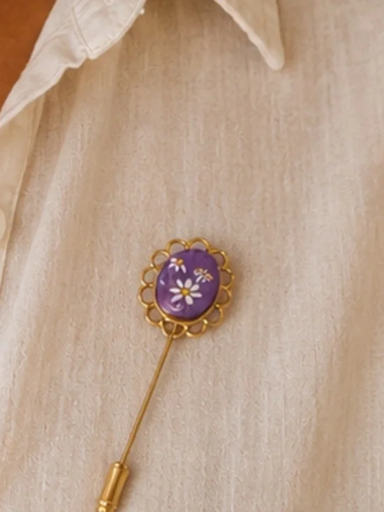 vintage amethyst purple flower gold tone metal stick pin brooch