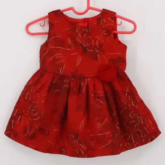 The Childrens Place Baby Girl Red Metallic‎ Floral Holiday Dress Size 6-9  Month