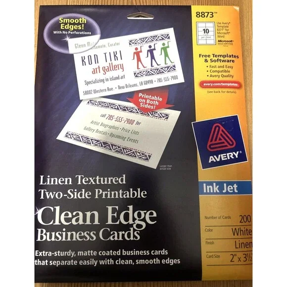 Avery Clean Edge Business Cards Inkjet 2 x 3 1/2 Linen White 200/Pack 8873 NEW