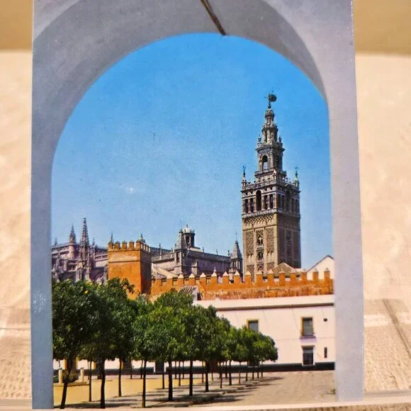 Vintage Sevilla Castle Alcazar Banner Court La Giralda Spain Spanish Postcard