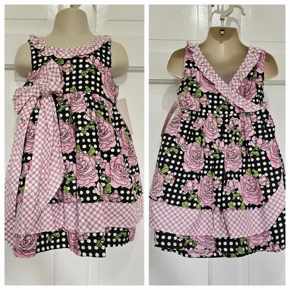 Hatch & Cloak Bye Bye Birdie Scoop Neck Wrap Dress Floral Polka Dot Size 2T