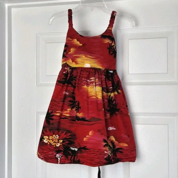 Royal Hawaiian Creations Red Sunset Dress Toddler Girls‎ Size XL 3-4 Cotton USA