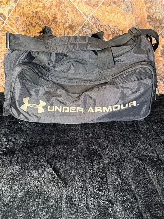 Under Armour Black Hex-Pattern Duffel Bag with Logo