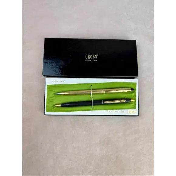 Vintage Cross 12KT Gold Pencil + Cross Chevy Pencil Set with Box READ