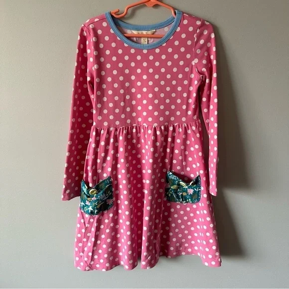 Matilda Jane Make Believe Collecting Leaves Lap Dress Size 6 Pink Polka Dot
