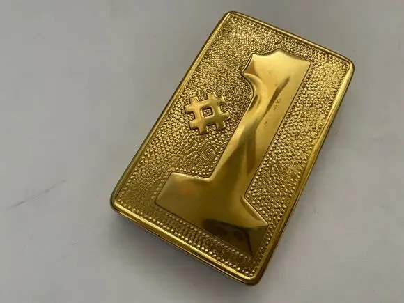 Vtg Teachers Metal Brass Number #1 Paperweight Desk Accessory W/ Cushioned Base