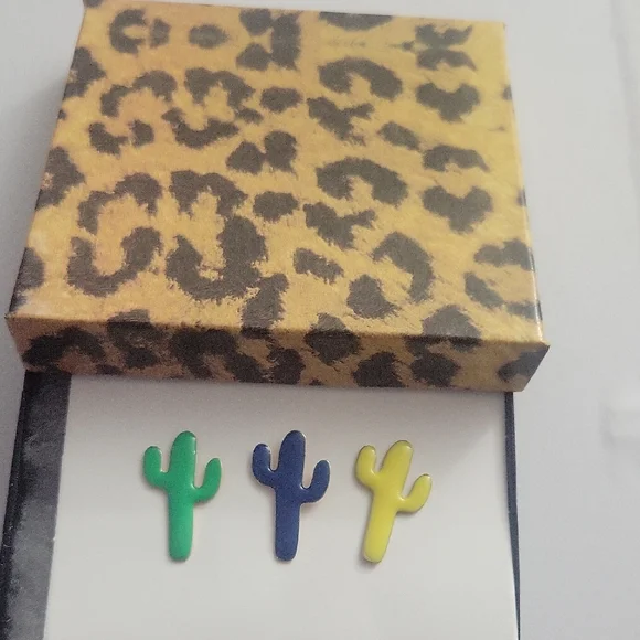 Green and Blue Cactus Brooch Set