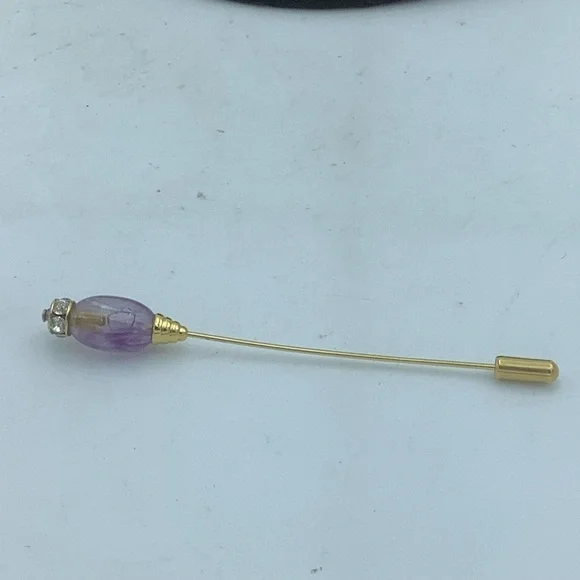 Lavender Glass and Rhinestone Topped Stick Pin