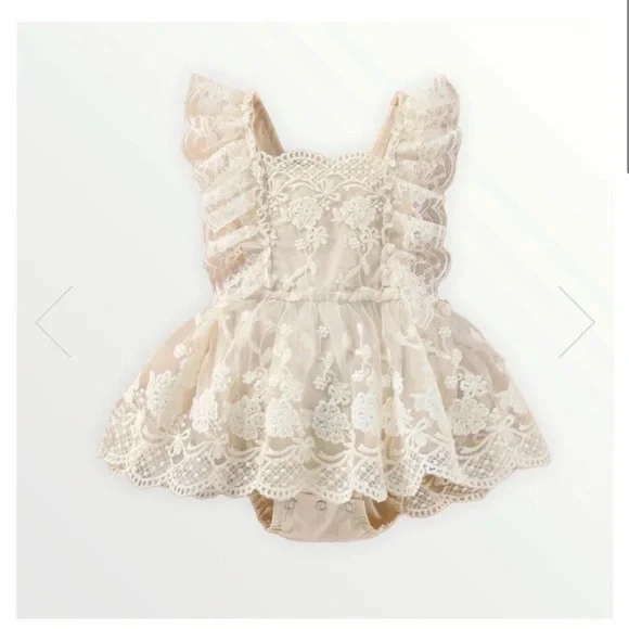 Bodoke Kids Boutique Octavia Lace Romper Dress Natural Ivory Size 90, 12-18m