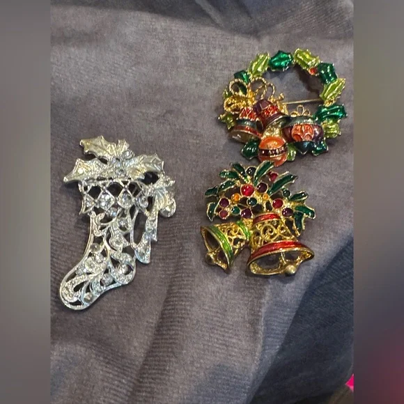 Christopher Radko Festive Holiday  Christmas Brooch Pin‎  Set