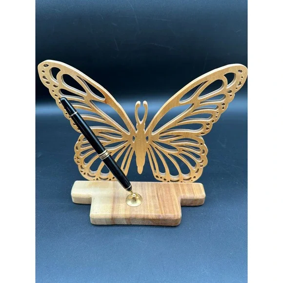 Butterfly Wood Pen‎ Holder North Pole Alaska Handmade Desk Decor Gift