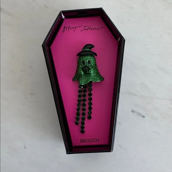 Betsey Johnson Green Ghost Brooch