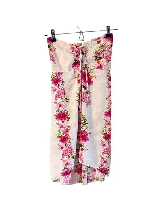 Tropical Flamingo Hibiscus Halter Dress Pink Hawaii Resort Girls 10