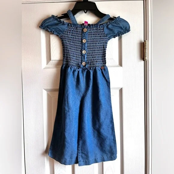 Blue Off-Shoulder Kids smocked Dress