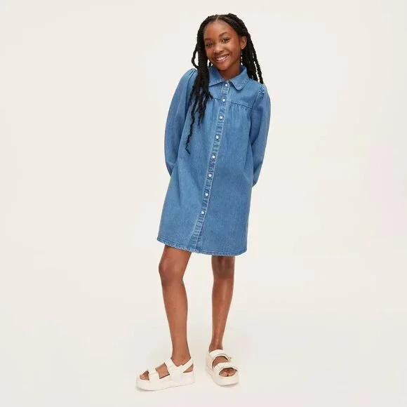 Size XS Girls' Denim Long Sleeve Shirtdress - kate spade new york x Target