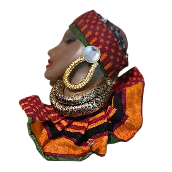 Vintage Signed F. Jaretta African Woman Face with Traditional dress